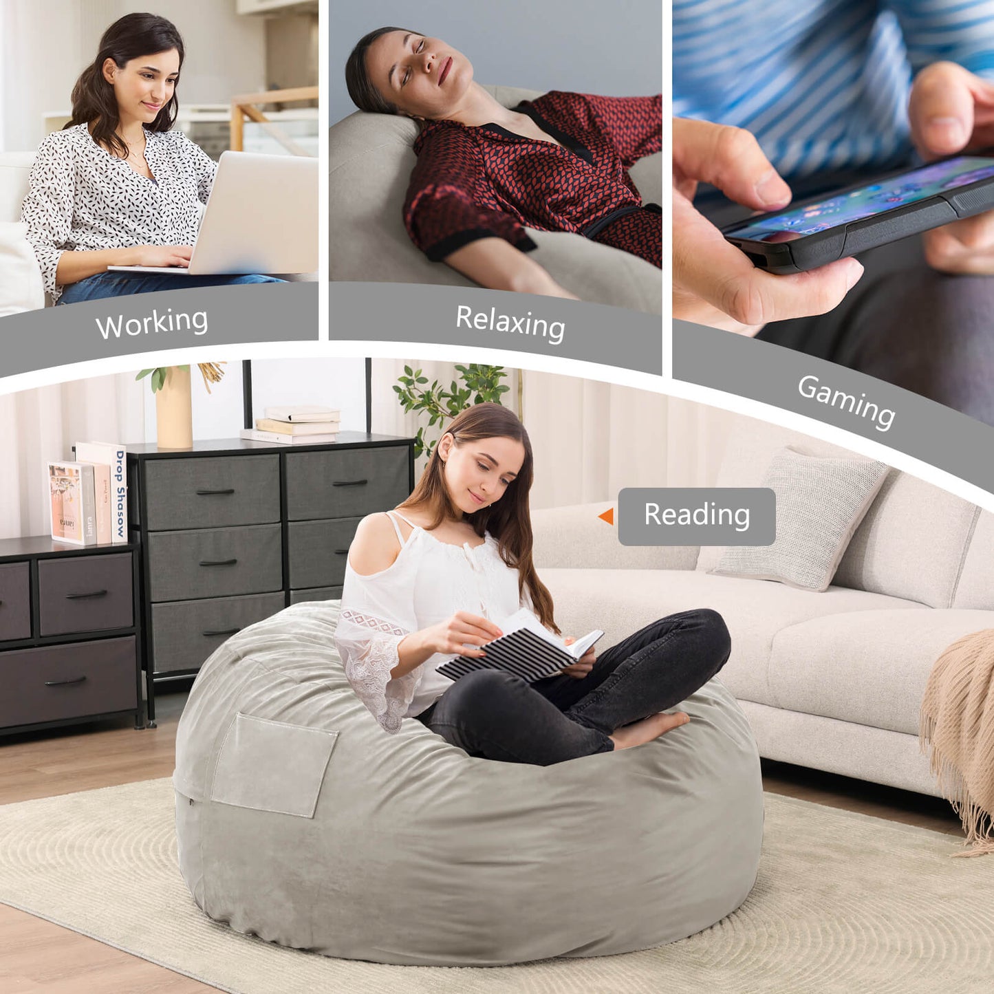 Eggzu Adult Universal Bean Bag Chair-Round & Cozy Comfort